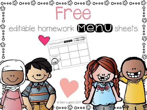 Editable Homework Menu Sheets Teaching Resources