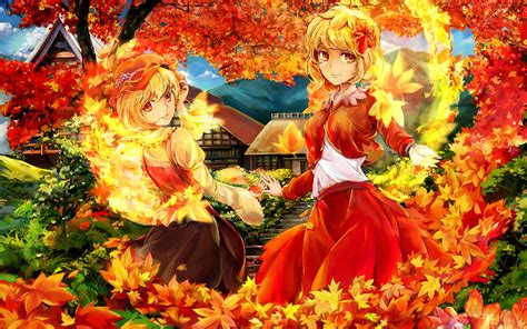 Picture Foliage Acer Girls Anime Autumn 3840x2400