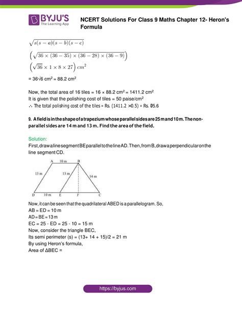 Ncert Solutions For Class Maths Exercise Chapter Herons Formula