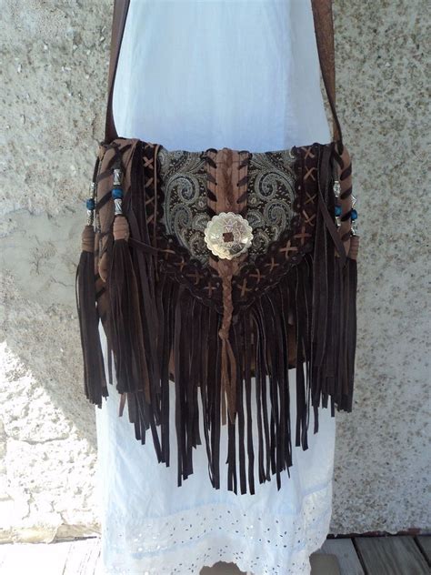 Handmade Fringe Brown Leather Cross Body Boho Bag Hippie Western Purse