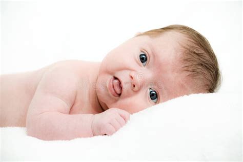Portrait Newborn Baby Lying In Bed Stock Image Image Of Baby