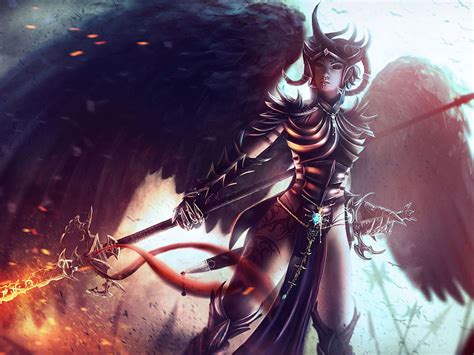 League Of Legends Angel Female Warrior Artwork Art Wings Sword Angel