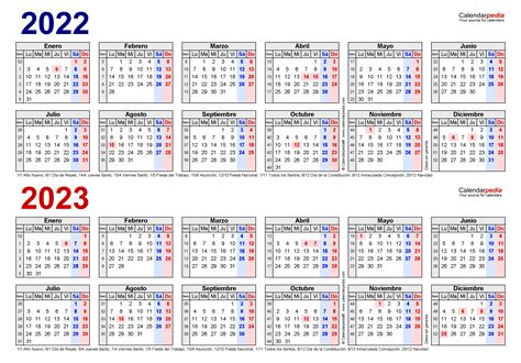 Calendario 2022 Y 2023 En Word Excel Y Pdf Calendarpedia