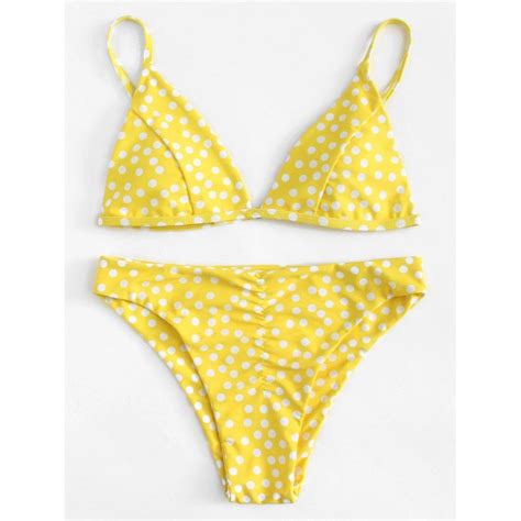 Ruched Detail Polka Dot Bikini Set Yellow Polka Dot Bikini Set Polka