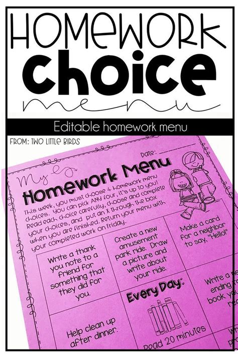 Use This Editable Homework Menu To Give Students A Choice Of Homework