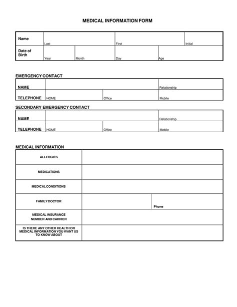 Free 15 Medical Information Forms In Ms Word Pdf Excel