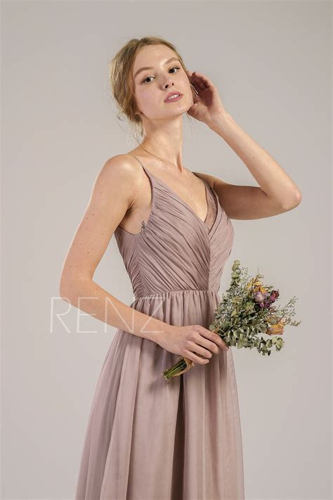 Bridesmaid Dress Mauve Chiffon Pleated Wedding Dress Spaghetti Etsy