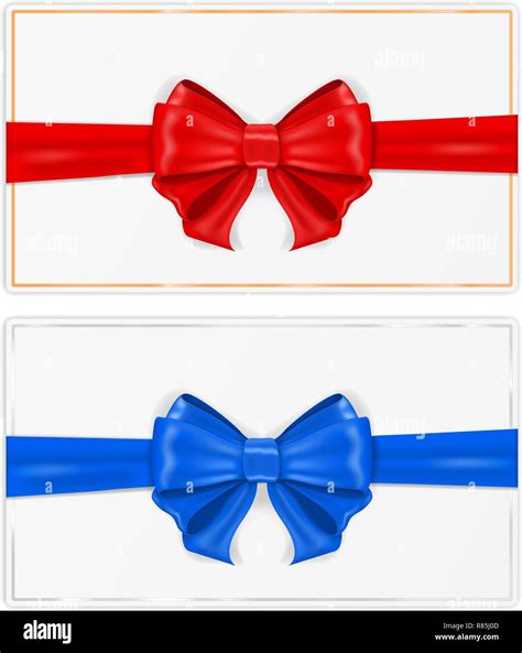 Greeting Cards Wrapped With Ribbon With Red And Blue Silk Bows Stock