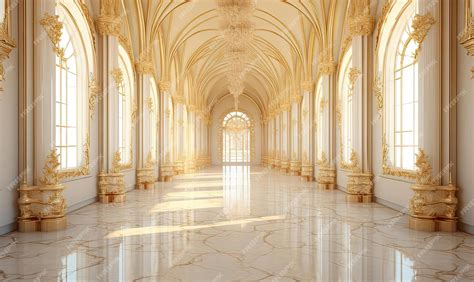 Premium Ai Image Golden Hallway Inside An Ornate Castle In The Style
