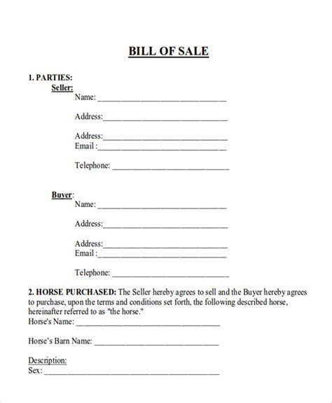 Free 9 Horse Bill Of Sale Templates In Ms Word Pdf Free Horse Bill Of
