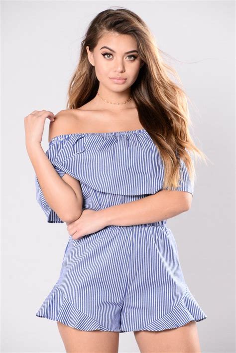 Available In Blue Romper Off Shoulder Ruffle Detail Lined