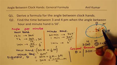 Derive Formula For Angle Between Clock Hands And Find Time For Given