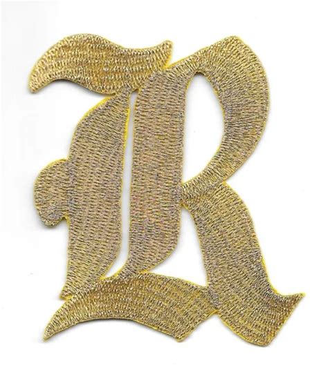 3and Fancy Metallic Gold Old English Alphabet Letter R Embroidered Patch