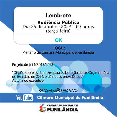 Audiência Pública Projeto De Lei Nº 0132023 Câmara Municipal De Funilândia