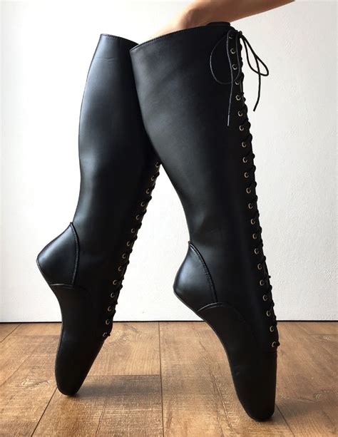 Pointe No Zip Heelless Lace Up Knee High Ballet Fetish Pain Boots Bl Refuse To Be Usual