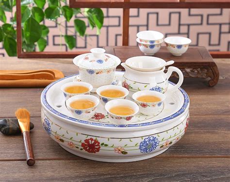 11pcs Set Bone China Kung Fu Tea Pot And Cup And Tray Set Porcelain