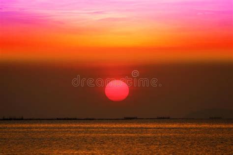 Sunset On Beautiful Sky Back Evening Cloud Over On Sea Stock Image