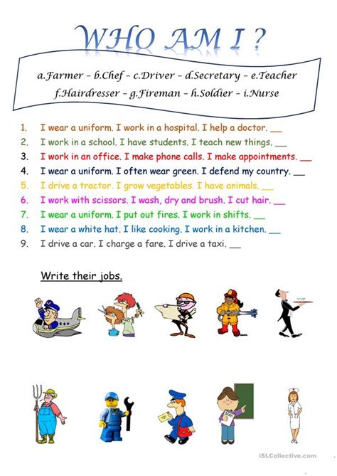 Who Am I Jobs English Esl Worksheets For Distance Learning And