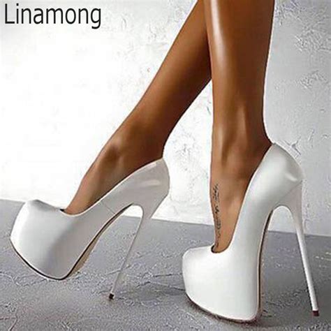 Sexy 16 Cm Ultra High Heels High Platform Pumps Solid Shiny Leather