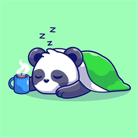 Premium Vector Cute Panda Sleeping With Coffee And Blanket Cartoon