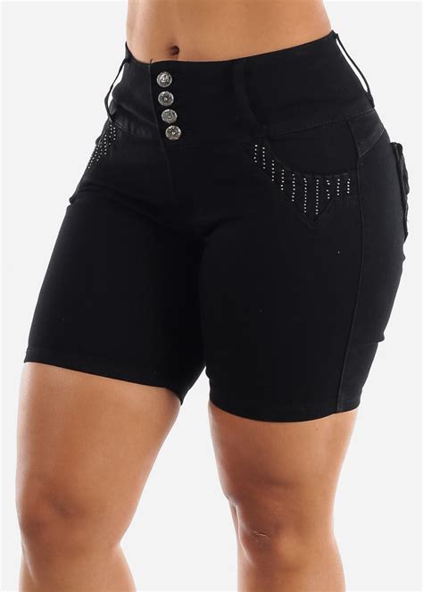 Black Butt Lifting Biker Shorts Mid Thigh Above Knee Levantacola