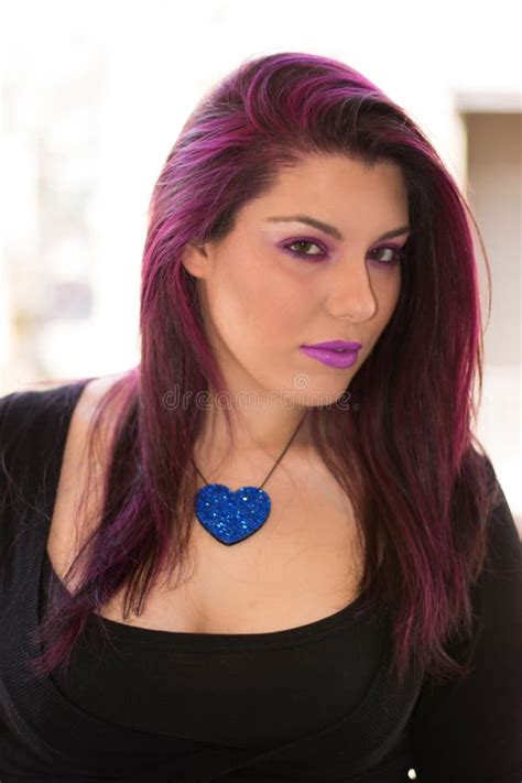 Purple Hair Caucasian Girl Stock Image Image Of Girl 55486511