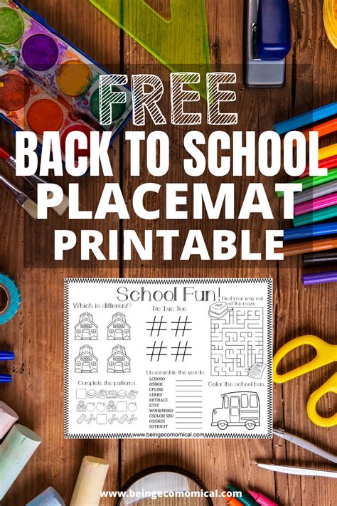 Back To School Activity Placemat Free Printable First Day Of School