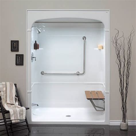 Easy Access 1 Piece Shower Stall With Molded Seat Shower Remodel Bathroom Remodel Idea Bath