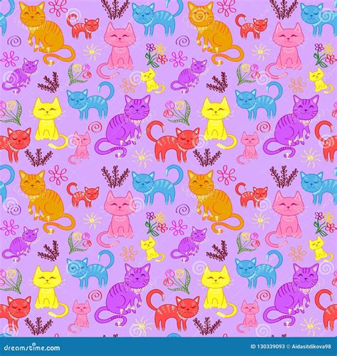 Kittens Cats Set Pattern Seamless Stock Illustration Illustration Of Colorful Adorable