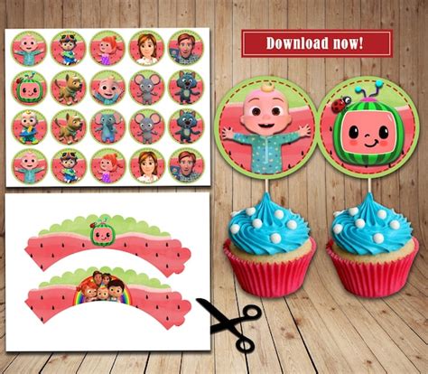 Instant Digital Download Cocomelon Cupcake Toppers And Wrappers Etsy