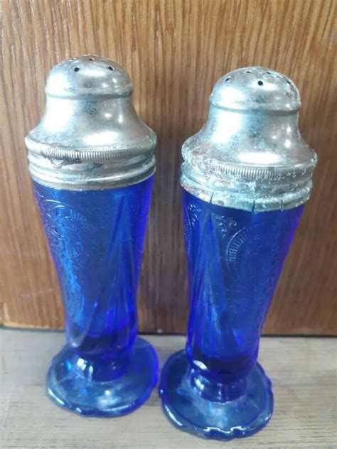 Cobalt Blue ROYAL LACE Depression Glass Salt Pepper Shakers