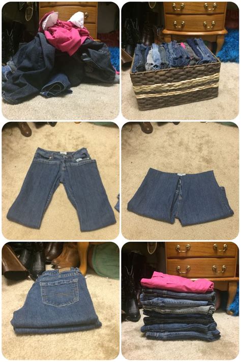 How to organize jeans in your closet. This is the best way to fold your jeans! I get 15 pairs in ...