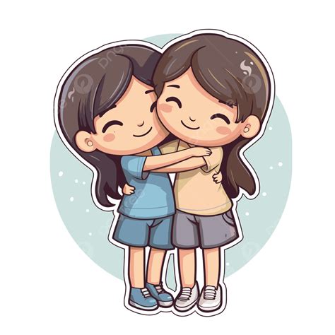Two Friends Hugging Cartoon