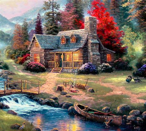 Mountain Paradise By Thomas Kinkade 18x24 Signed And Numbered Sn 18x27