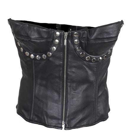 Womens Studded Black Leather Corset Top Quality Bikers Leather