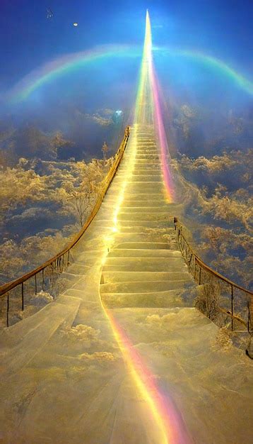 Premium Ai Image A Stairway To Heaven With Rainbows And A Rainbow