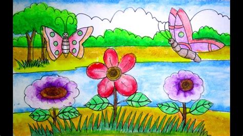 Coloring with vigor stories & rhymes exploration english maths puzzles. How to draw a scenery of flower garden for kids - YouTube