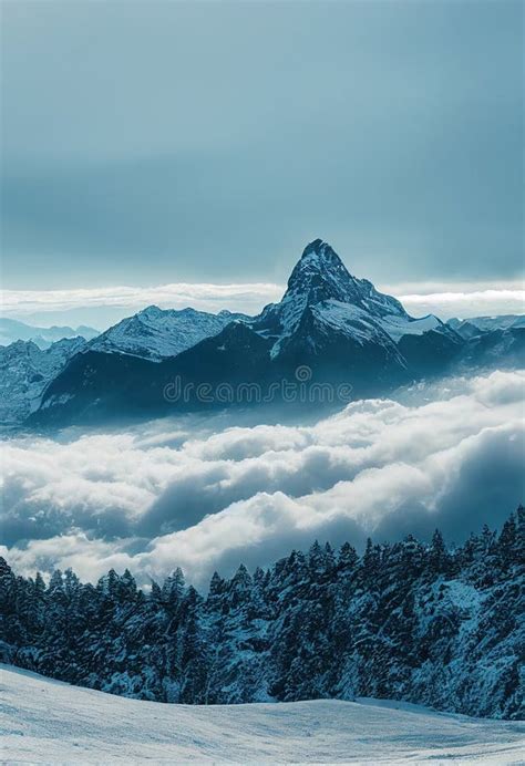 A Mountain Covered In Snow With A Few Clouds Below It And A Person On