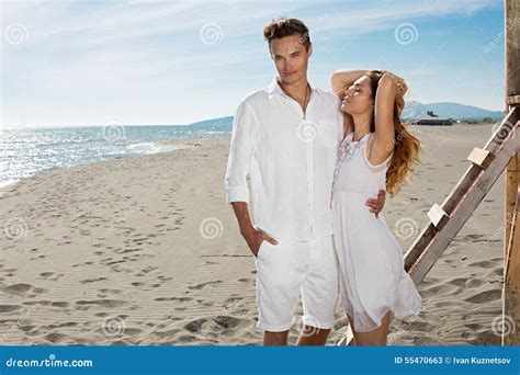 Happy Loving Couple On A Beach Stock Image Image Of Brunette Ocean