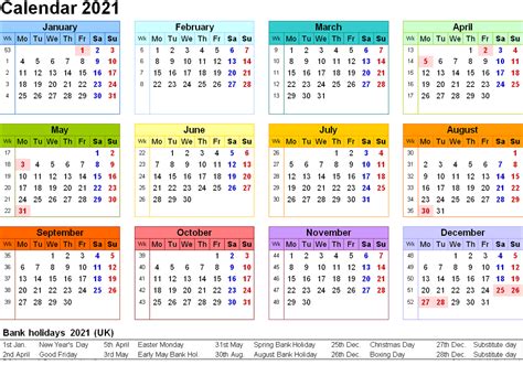 2021 Calendar One Page Printable