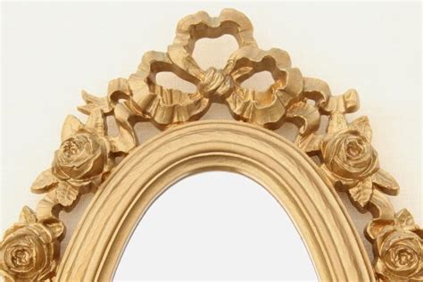 Vintage Syroco Gold Plastic Wall Mirror Wreath Of Roses Oval Frame
