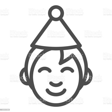 Birthday Boy Line Icon Human Head With Festive Party Cone Party