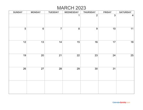 Blank March 2023 Calendar Template Printable Word Searches