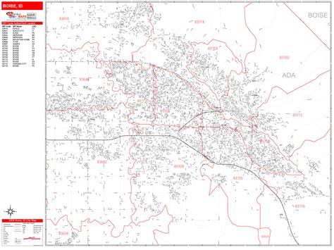 Boise Idaho Zip Code Wall Map Red Line Style By Marketmaps