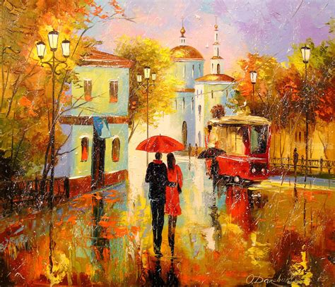 Autumn Rain In The City Of Love Paintings By Olha Darchuk