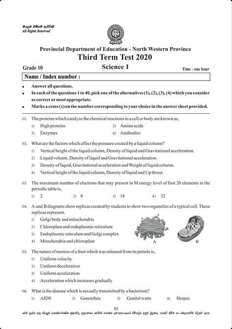 Solution Grade 10 Science 3rd Term Test Paper 2020 English Medium