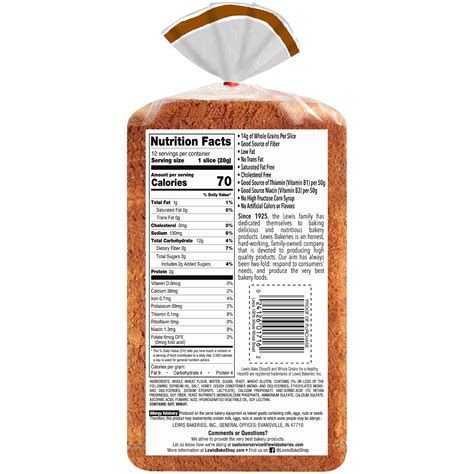 Whole Wheat Bread Nutritional Label Labels Database