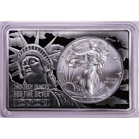 2021 Type 1 1 American Silver Eagle Coin And 2oz Silver Bar Set
