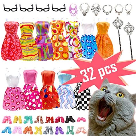 32 Pcs Doll Clothes And Accessories 10x Mix Party Dresses 4x Glasses 6x Necklaces 2x Magic