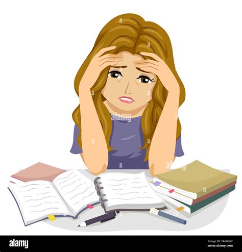 Illustration Of A Stressed Teenage Girl With Hands On Forehead With
